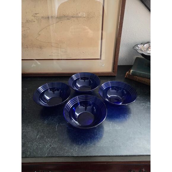 Bormioli Rocco Forum Saphir Cobalt Blue Ribbed Glass Bowls Set of 4 – 5.5" - Picture 1 of 7